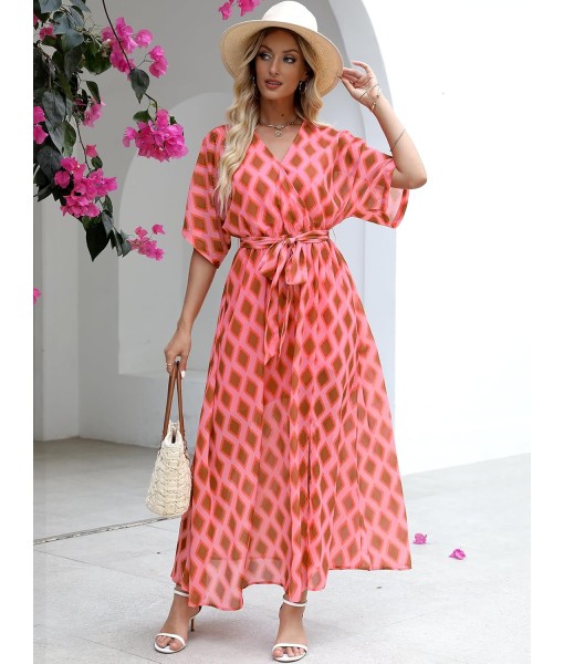 ANRABESS Women’s Summer Loose Boho Flowy Wrap V Neck 3/4 Sleeve Floral Print Slit Beach Wedding Guest Long Maxi Dresses