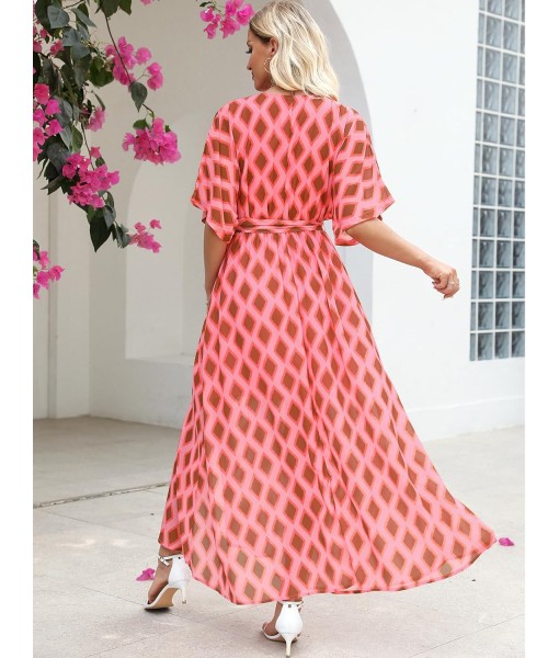 ANRABESS Women’s Summer Loose Boho Flowy Wrap V Neck 3/4 Sleeve Floral Print Slit Beach Wedding Guest Long Maxi Dresses