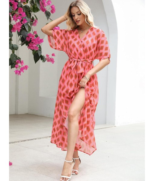 ANRABESS Women’s Summer Loose Boho Flowy Wrap V Neck 3/4 Sleeve Floral Print Slit Beach Wedding Guest Long Maxi Dresses