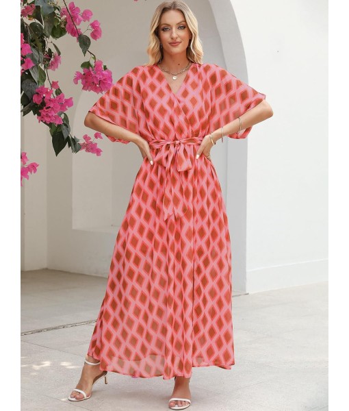 ANRABESS Women’s Summer Loose Boho Flowy Wrap V Neck 3/4 Sleeve Floral Print Slit Beach Wedding Guest Long Maxi Dresses