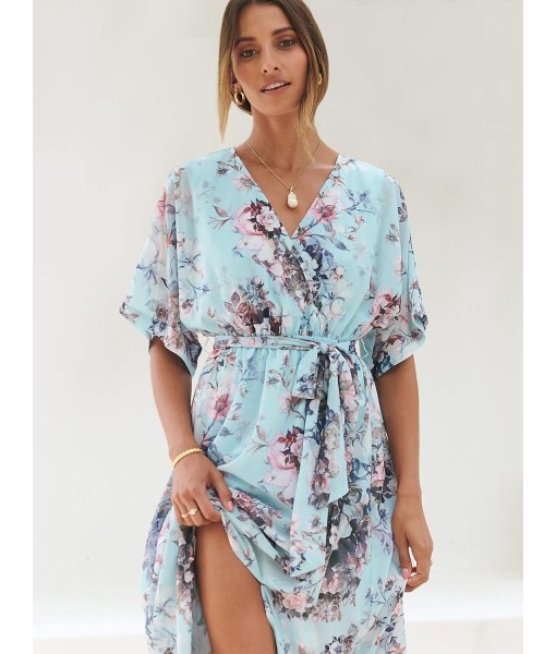 ANRABESS Women’s Summer Loose Boho Flowy Wrap V Neck 3/4 Sleeve Floral Print Slit Beach Wedding Guest Long Maxi Dresses
