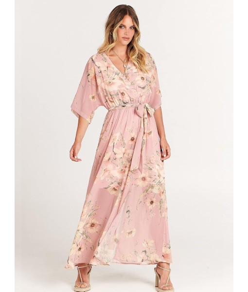 ANRABESS Women’s Summer Loose Boho Flowy Wrap V Neck 3/4 Sleeve Floral Print Slit Beach Wedding Guest Long Maxi Dresses