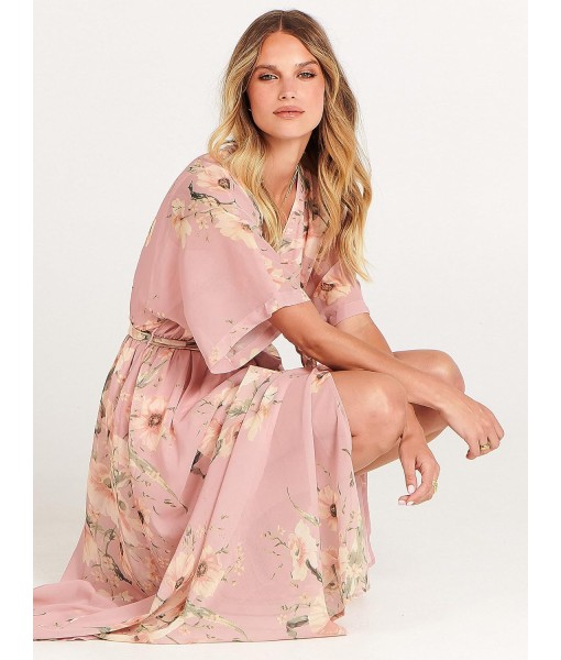 ANRABESS Women’s Summer Loose Boho Flowy Wrap V Neck 3/4 Sleeve Floral Print Slit Beach Wedding Guest Long Maxi Dresses