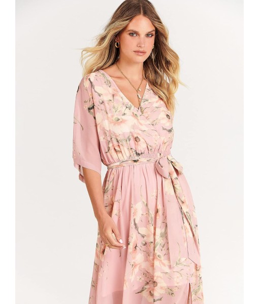 ANRABESS Women’s Summer Loose Boho Flowy Wrap V Neck 3/4 Sleeve Floral Print Slit Beach Wedding Guest Long Maxi Dresses