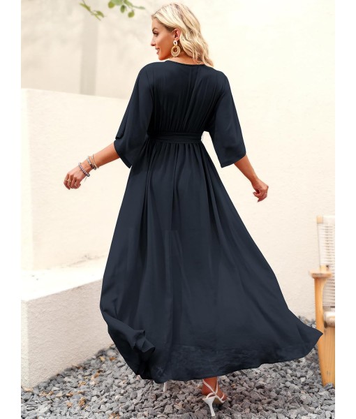 ANRABESS Women’s Summer Loose Boho Flowy Wrap V Neck 3/4 Sleeve Floral Print Slit Beach Wedding Guest Long Maxi Dresses