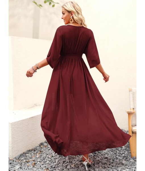 ANRABESS Women’s Summer Loose Boho Flowy Wrap V Neck 3/4 Sleeve Floral Print Slit Beach Wedding Guest Long Maxi Dresses