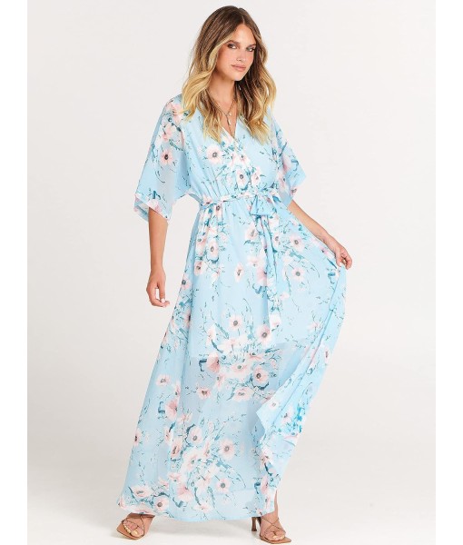 ANRABESS Women’s Summer Loose Boho Flowy Wrap V Neck 3/4 Sleeve Floral Print Slit Beach Wedding Guest Long Maxi Dresses
