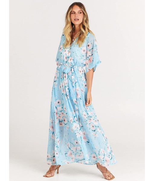 ANRABESS Women’s Summer Loose Boho Flowy Wrap V Neck 3/4 Sleeve Floral Print Slit Beach Wedding Guest Long Maxi Dresses