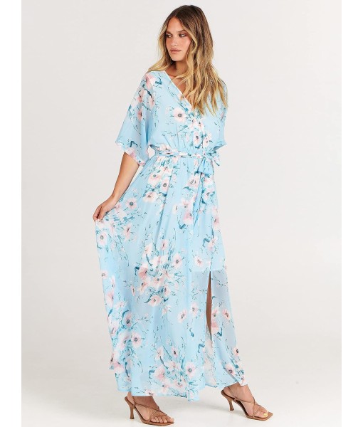 ANRABESS Women’s Summer Loose Boho Flowy Wrap V Neck 3/4 Sleeve Floral Print Slit Beach Wedding Guest Long Maxi Dresses
