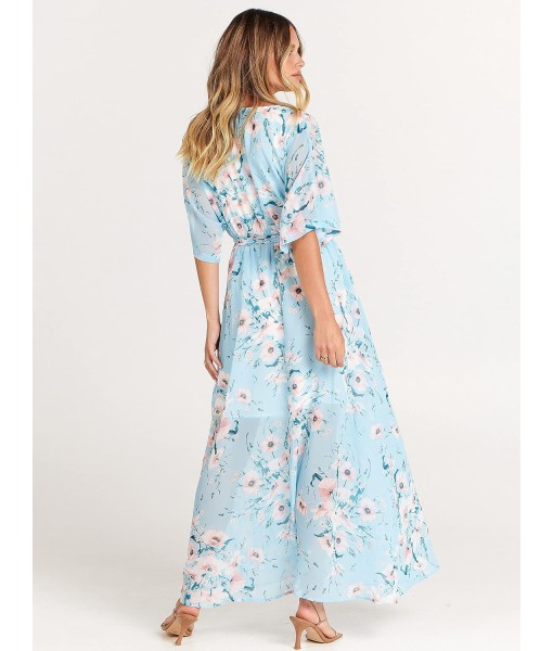 ANRABESS Women’s Summer Loose Boho Flowy Wrap V Neck 3/4 Sleeve Floral Print Slit Beach Wedding Guest Long Maxi Dresses