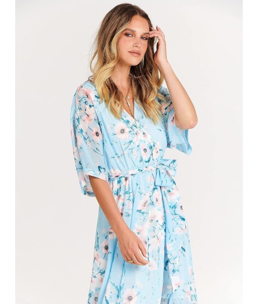 ANRABESS Women’s Summer Loose Boho Flowy Wrap V Neck 3/4 Sleeve Floral Print Slit Beach Wedding Guest Long Maxi Dresses