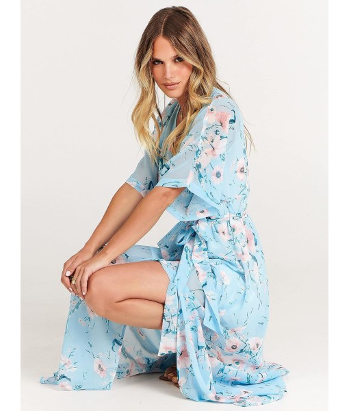 ANRABESS Women’s Summer Loose Boho Flowy Wrap V Neck 3/4 Sleeve Floral Print Slit Beach Wedding Guest Long Maxi Dresses