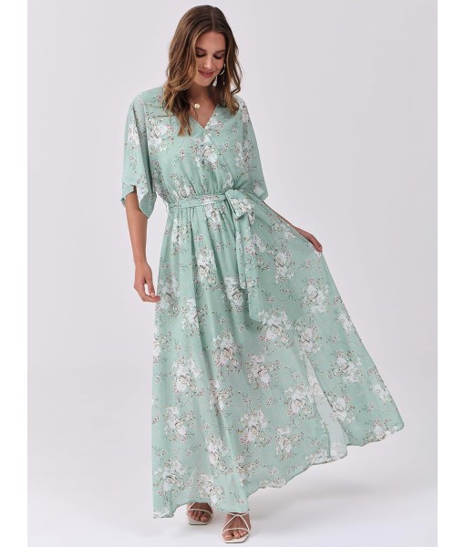 ANRABESS Women’s Summer Loose Boho Flowy Wrap V Neck 3/4 Sleeve Floral Print Slit Beach Wedding Guest Long Maxi Dresses