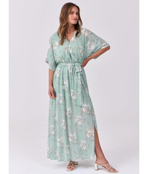 ANRABESS Women’s Summer Loose Boho Flowy Wrap V Neck 3/4 Sleeve Floral Print Slit Beach Wedding Guest Long Maxi Dresses