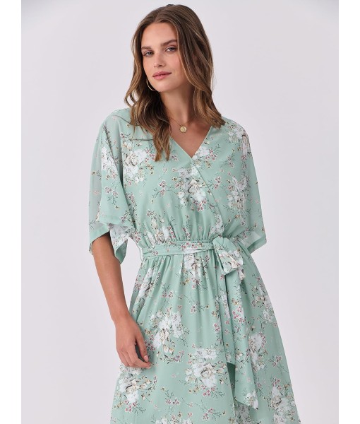 ANRABESS Women’s Summer Loose Boho Flowy Wrap V Neck 3/4 Sleeve Floral Print Slit Beach Wedding Guest Long Maxi Dresses