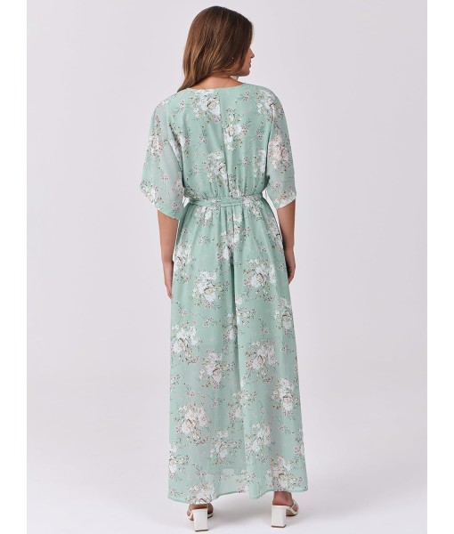 ANRABESS Women’s Summer Loose Boho Flowy Wrap V Neck 3/4 Sleeve Floral Print Slit Beach Wedding Guest Long Maxi Dresses
