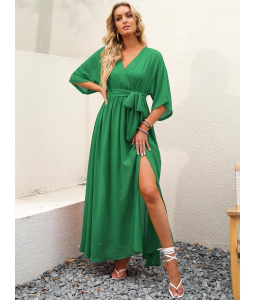 ANRABESS Women’s Summer Loose Boho Flowy Wrap V Neck 3/4 Sleeve Floral Print Slit Beach Wedding Guest Long Maxi Dresses