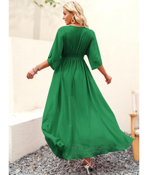 ANRABESS Women’s Summer Loose Boho Flowy Wrap V Neck 3/4 Sleeve Floral Print Slit Beach Wedding Guest Long Maxi Dresses