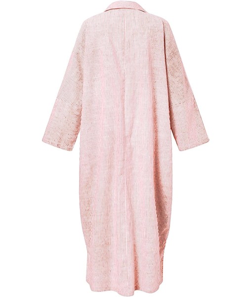 chouyatou Women's Casual Long Sleeve Button Down Loose Striped Cotton Maxi Shirt Dress