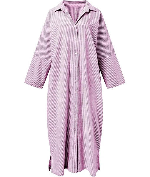 chouyatou Women's Casual Long Sleeve Button Down Loose Striped Cotton Maxi Shirt Dress