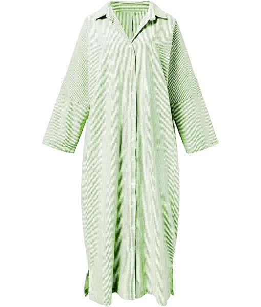 chouyatou Women's Casual Long Sleeve Button Down Loose Striped Cotton Maxi Shirt Dress