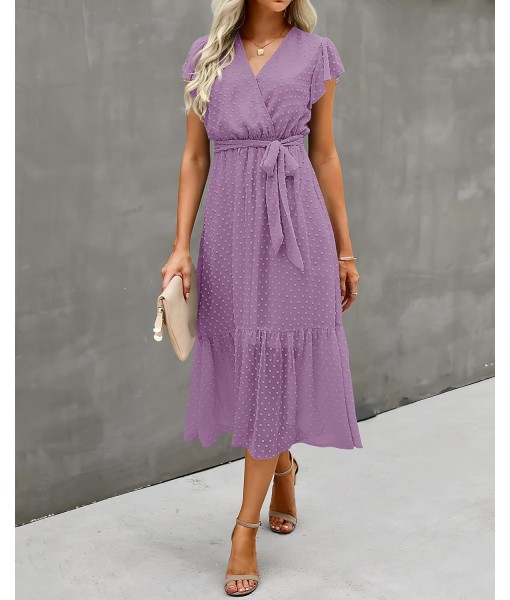 BTFBM Women Summer Bohemian Floral Casual Wrap V Neck Ruffle Cap Sleeveless Belt A-Line Pleated Hem Midi Sun Dress White