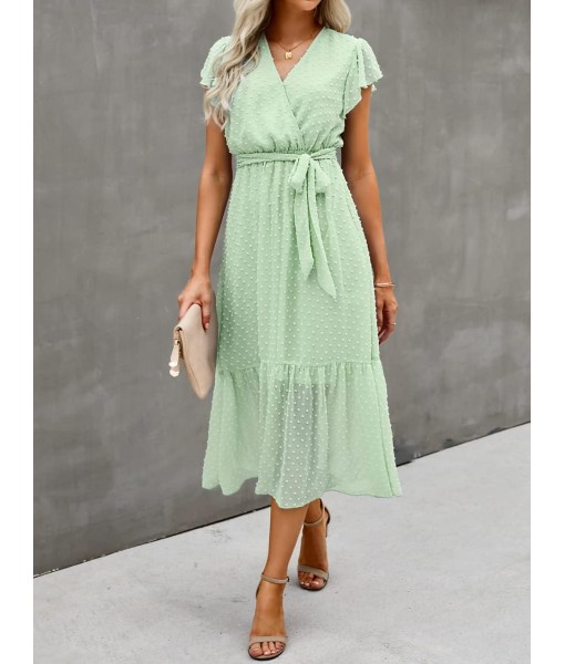 BTFBM Women Summer Bohemian Floral Casual Wrap V Neck Ruffle Cap Sleeveless Belt A-Line Pleated Hem Midi Sun Dress White