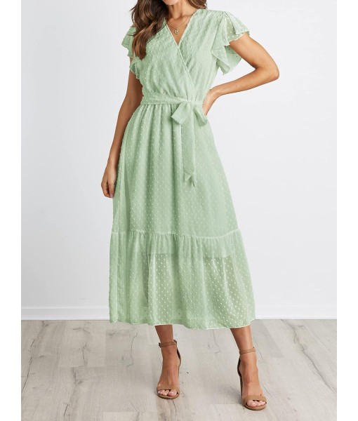 BTFBM Women Summer Bohemian Floral Casual Wrap V Neck Ruffle Cap Sleeveless Belt A-Line Pleated Hem Midi Sun Dress White