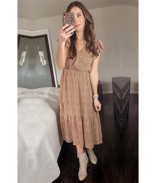 BTFBM Women Summer Bohemian Floral Casual Wrap V Neck Ruffle Cap Sleeveless Belt A-Line Pleated Hem Midi Sun Dress White