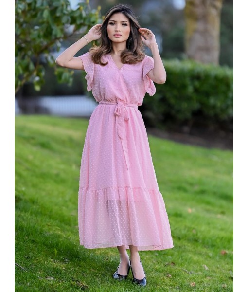 BTFBM Women Summer Bohemian Floral Casual Wrap V Neck Ruffle Cap Sleeveless Belt A-Line Pleated Hem Midi Sun Dress White