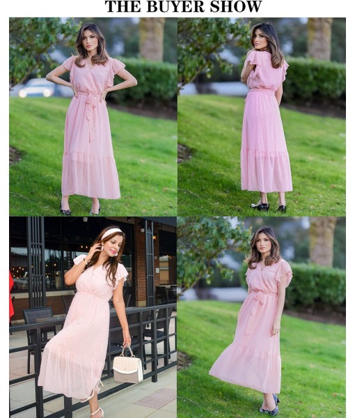 BTFBM Women Summer Bohemian Floral Casual Wrap V Neck Ruffle Cap Sleeveless Belt A-Line Pleated Hem Midi Sun Dress White