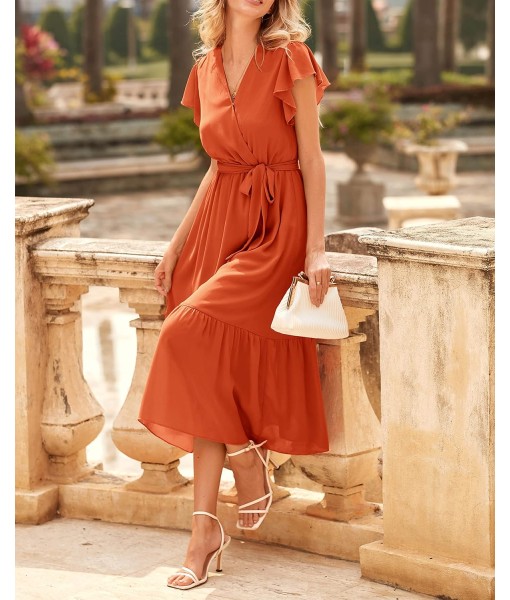 BTFBM Women Summer Bohemian Floral Casual Wrap V Neck Ruffle Cap Sleeveless Belt A-Line Pleated Hem Midi Sun Dress White