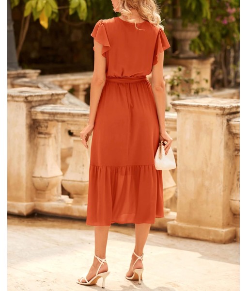 BTFBM Women Summer Bohemian Floral Casual Wrap V Neck Ruffle Cap Sleeveless Belt A-Line Pleated Hem Midi Sun Dress White
