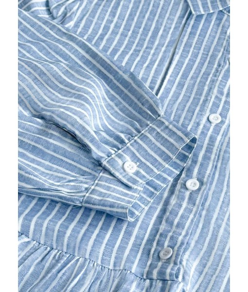 XNC Women's Blue and White Striped Shirt Maxi Dress 2025 Summer Fashion Collared Breezy Print 3/4 Sleeve Long Dresses