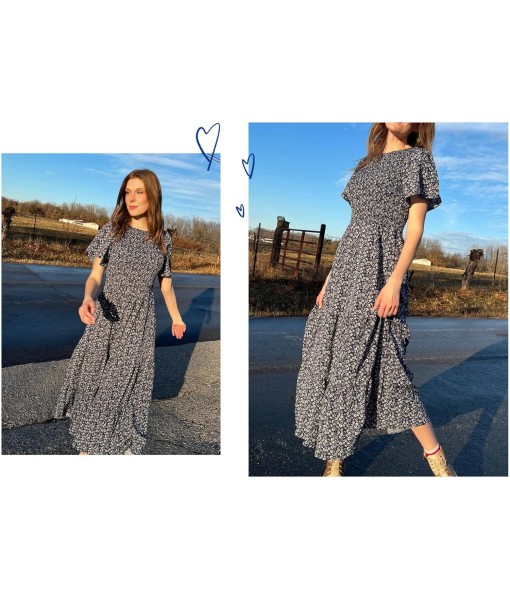 PRETTYGARDEN Women's 2025 Summer Casual Flutter Short Sleeve Boho Floral Maxi Dress Crew Neck Smocked Tiered Long Dresses