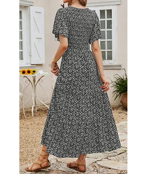 PRETTYGARDEN Women's 2025 Summer Casual Flutter Short Sleeve Boho Floral Maxi Dress Crew Neck Smocked Tiered Long Dresses