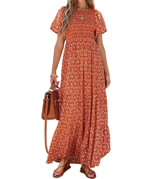 PRETTYGARDEN Women's 2025 Summer Casual Flutter Short Sleeve Boho Floral Maxi Dress Crew Neck Smocked Tiered Long Dresses
