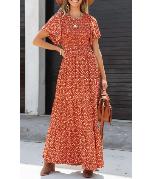 PRETTYGARDEN Women's 2025 Summer Casual Flutter Short Sleeve Boho Floral Maxi Dress Crew Neck Smocked Tiered Long Dresses