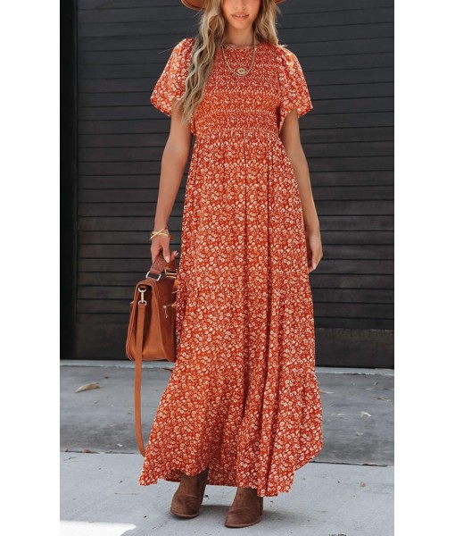 PRETTYGARDEN Women's 2025 Summer Casual Flutter Short Sleeve Boho Floral Maxi Dress Crew Neck Smocked Tiered Long Dresses