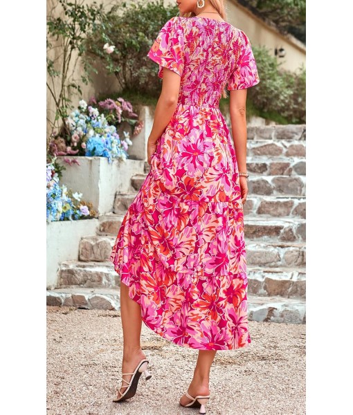 PRETTYGARDEN Women's 2025 Summer Casual Flutter Short Sleeve Boho Floral Maxi Dress Crew Neck Smocked Tiered Long Dresses