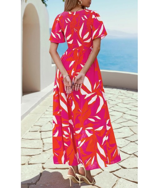 PRETTYGARDEN Women's 2025 Summer Casual Flutter Short Sleeve Boho Floral Maxi Dress Crew Neck Smocked Tiered Long Dresses