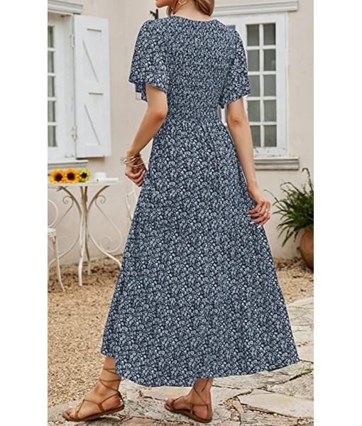 PRETTYGARDEN Women's 2025 Summer Casual Flutter Short Sleeve Boho Floral Maxi Dress Crew Neck Smocked Tiered Long Dresses