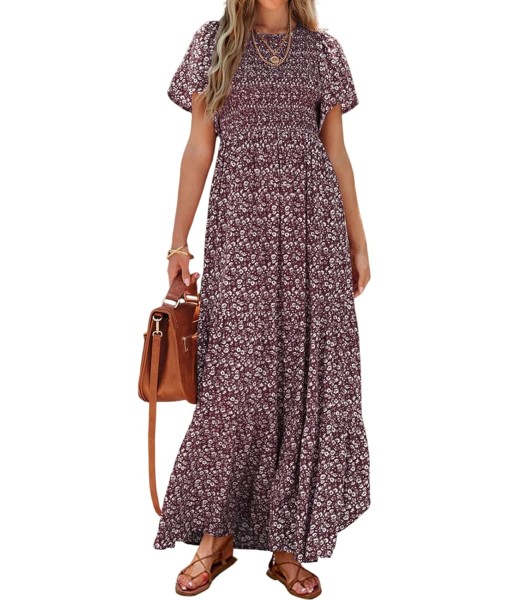 PRETTYGARDEN Women's 2025 Summer Casual Flutter Short Sleeve Boho Floral Maxi Dress Crew Neck Smocked Tiered Long Dresses