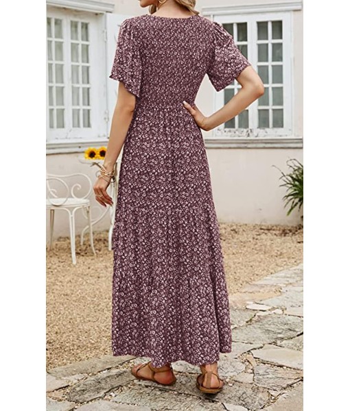 PRETTYGARDEN Women's 2025 Summer Casual Flutter Short Sleeve Boho Floral Maxi Dress Crew Neck Smocked Tiered Long Dresses
