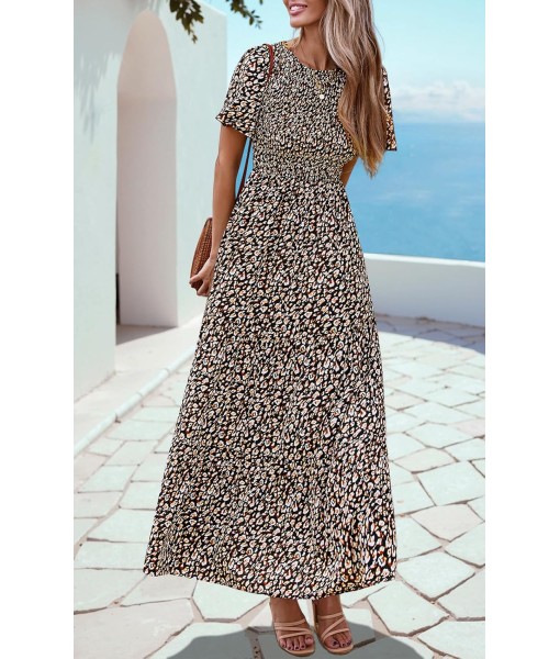 PRETTYGARDEN Women's 2025 Summer Casual Flutter Short Sleeve Boho Floral Maxi Dress Crew Neck Smocked Tiered Long Dresses