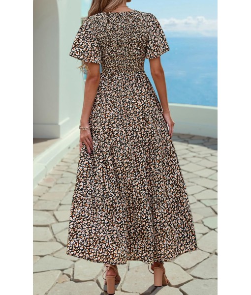 PRETTYGARDEN Women's 2025 Summer Casual Flutter Short Sleeve Boho Floral Maxi Dress Crew Neck Smocked Tiered Long Dresses