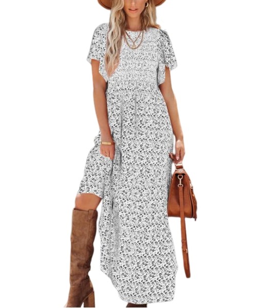 PRETTYGARDEN Women's 2025 Summer Casual Flutter Short Sleeve Boho Floral Maxi Dress Crew Neck Smocked Tiered Long Dresses
