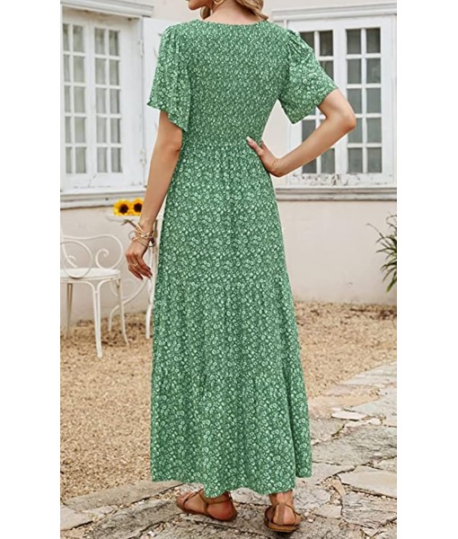PRETTYGARDEN Women's 2025 Summer Casual Flutter Short Sleeve Boho Floral Maxi Dress Crew Neck Smocked Tiered Long Dresses