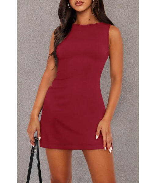 WIHOLL Women's Summer Sleeveless Boat Neck Mini Dress Slim Fit Party Club Bodycon Dresses
