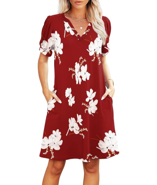 RUMIA V-Neck Summer Casual Sundress for Women- Short Sleeve Swing Beach Dress with Pockets (S-3XL)
